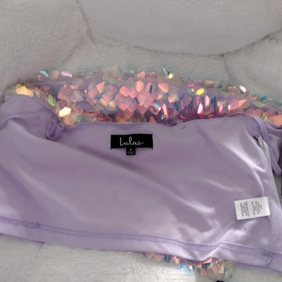 Lulu’s Iridescent Sequin Camisole Crop Top NWT Pastel Festival Party - Picture 9 of 10